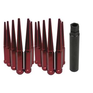 32Pcs Spike Lug Nuts 1/2"-20 Red  6" Tall Spiked Lug Nuts Set for Aftermarket Wheels with Lock Included Fits Most Cars, Trucks & SUVs Spiked Super Long Red Wheel Lugs