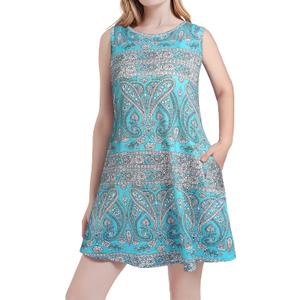 Scotamalone Summer Dresses for Women Casual Beach Travel Vacation Floral Tshirt Sundress Tank Dress Sleeveless with Pockets (XXL)
