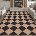 GarveeHome Easy Jute 8x10 Area Rugs for Living Room Checkered Rugs Machine Washable Non-Slip Backing Indoor Outdoor Carpets for Farmhouse Dining Room Nursery Patio Black Tan