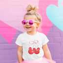 Girls Bow Cherry Shirt Cute Shirts Kids Graphic Tees Aesthetic Funny Tshirts Crewneck Summer Short Sleeve (White, 150 Child)