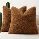 Woaboy Faux Fur Throw Pillow Covers 20x20 Inch Set of 2 Boucle Neutral Decorative Sherpa Fuzzy Accent Soft Sheepskin Fleece Cushions Modern Home Fall Decor for Couch Sofa Bedroom Living Room,Brown