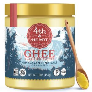 4th & Heart Himalayan Pink Salt Grass-Fed Ghee, Clarified Butter, Keto Pasture Raised, Non-GMO, Lactose and Casein Free, Certified Paleo (16 Ounces) (1 Pound (Pack of 1)), BB 122026