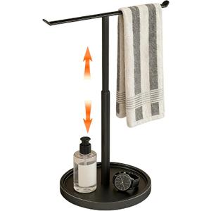 Hand Towel Holder Stand for Bathroom Countertop, Black T-Shape Towel Rack Free Standing, 16.5 Inch Adjustable Retractable, Stainless Steel Freestanding for Kitchen Bedroom Counter Organizer Waterproof