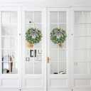 Dremisland 12" Artificial Eucalyptus Wreath with Plaid Bow | Spring Summer Green Leaf Wreath for Front Door Window Porch Farmhouse Decor Festival Celebration Home Decor (White&Black Plaid-Small)