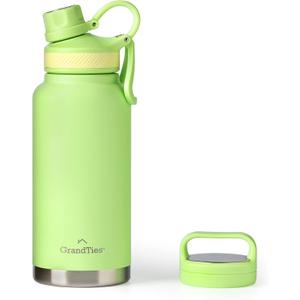 GRANDTIES 2 Lids Sports Stainless Steel Water Bottles – Wide Mouth Vacuum Insulated Reusable Leak Proof BPA-Free Travel Metal Canteen, Thermal Bottles for Men Women Gym (Fresh Mint 32 oz)