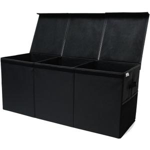 Extra Large Toy Storage Organizer with Lid - Sturdy, Collapsible Toy Chest Storage Box Design - Toys Bin with Dividers for Kids, Nursery, Bedroom, Playroom 37"x16"x14" (Black)