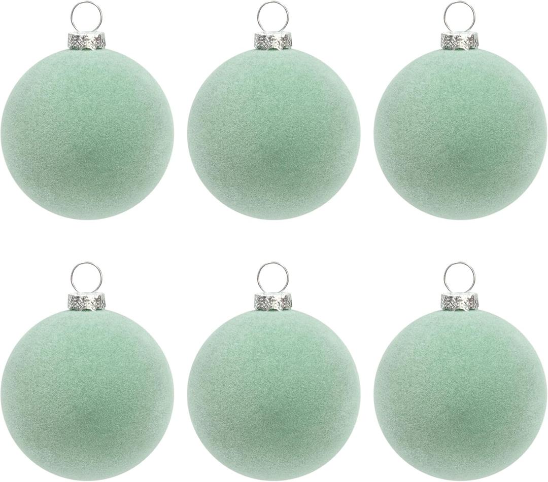 KI Store Mint Velvet Ball Ornaments 6pcs 2.36-Inch for Party Christmas Tree Baby Shower First Christmas Decorations