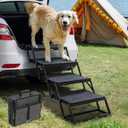 Veehoo Foldable Dog Steps for Car Truck, 4 Steps Collapsible Dog Stairs for Car Large Dogs 17" Wide, Heavy Duty Outdoor Pet Ramp Ladder Portable with Non Slip Surface for Dogs, Support up to 200 lbs