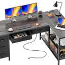 PRAISUN 55 Inch L Shaped Desk with Power Outlets, 5 Fabric Drawers