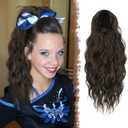 FESHFEN Cheer Ponytail Extensions, 18 inch Long Curly Wavy Drawstring Ponytails Synthetic Pony Tail Hairpieces for Women, Brown