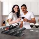 Countertop Wine Rack - 7 Bottle Freestanding Wine Bottle Holder Stand - 2 Tier Wooden Wine Storage Rack - Black Wavy Wine Organizer for Cabinet Pantry Home Kitchen Bar