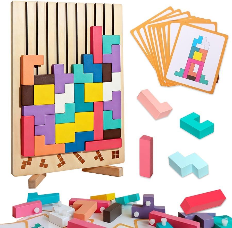 Wooden Montessori Russian Blocks Puzzle, 3D Stacking for Toddlers 3-6 Years Wooden Block, Montessori Educational Gift for Boys and Girls Board Game Educational Toys for Toddlers Brain Teasers