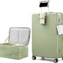 HanTrip Hard Shell Suitcases 28 Inch Large Checked Luggage with Spinner Wheels Cup Holder, Expandable Check in Luggage Lightweight Top Opening Luggage Big Rolling Suitcase with Lock, Bamboo Green