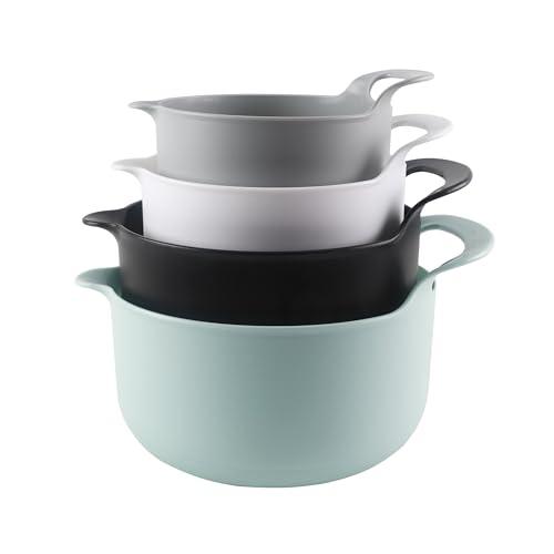 COOK WITH COLOR Nesting Plastic Mixing Bowl Set with Pour Spouts and Handles, Mint, 4 Piece Non-Slip