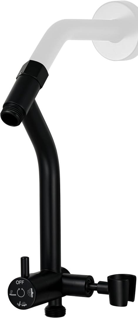 G-Promise All Metal Shower Diverter with Low Handheld Holder, Pause Mode 3-Way Diverter Valve for Handheld and Fixed Shower Head, 4-Setting Universal Bathing System Replacement(6 Inch, Matte Black)