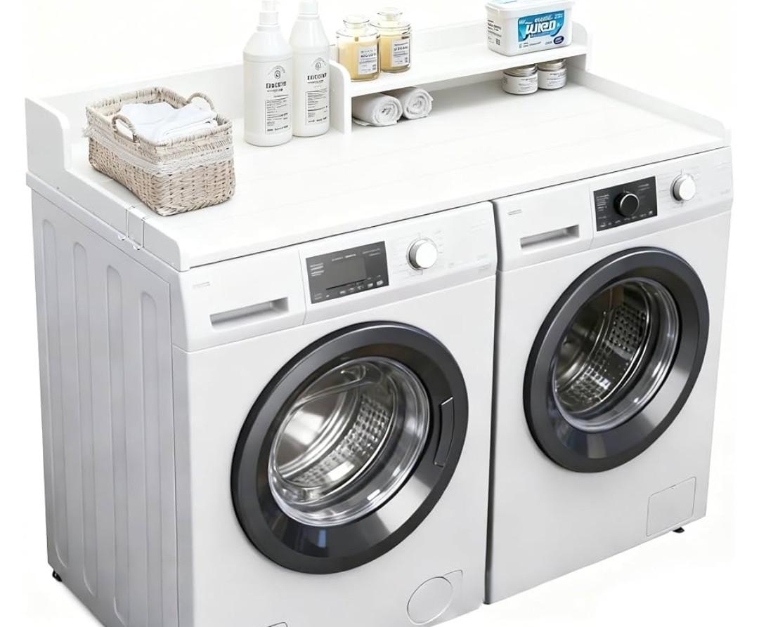 Washer Dryer Countertop, HDPE Laundry Countertop with Storage Shelf and Edge Rails-White