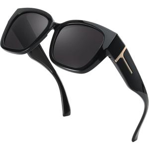 Myiaur Fit Over Sunglasses for Women, Trendy Designer Style Oversized Polarized Sunglasses for Driving with UV400 Protection (A01 Black Frame/Gray Lens)