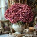 Artificial Flower Fake Silk Hydrangea Heads Bouquet with Stems Bulk for Fall Decoration Table Center Christmas Indoor Outdoor Faux Floral Realistic with Leaves Plants Crafts 8PCS(Rose red)