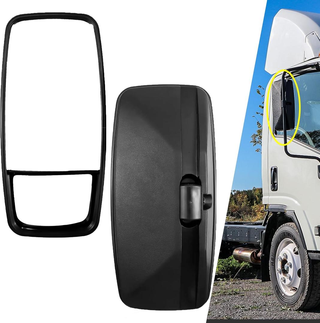 YzusGomumu LH Driver Side View Mirror Compatible With 2008-2023 ISUZU NPR NPR-HD NQR NRR Black Outside Left Door Mirror Replaces
