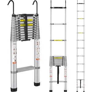 VEVOR Telescoping Ladder, 15 FT Aluminum Collapsible Extension Ladder, 400 LBS Capacity with Non-Slip Feet, Portable Multi-Purpose Compact Ladder for Home, RV, Loft, ANSI Liste (15 feet)
