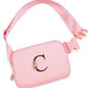 Graduation Gifts for Girls Teen,Crossbody Bag for Women Girls Belt Bag Waist Packs Fanny Pack,Personalized Accessories for Preppy Stuff Gifts for Girls Teens Kids Initial Flower C,Pink Bag