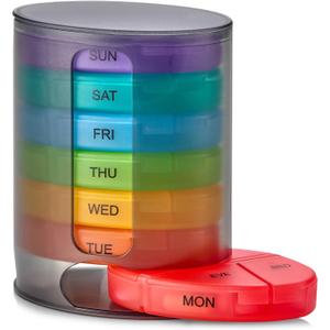 MEDca Weekly Pill Organizer, 1 Dispenser, 7 Multi-Colored Compartments Stackable Four Times a Day - Morning, Afternoon, Night and Bedtime - Black