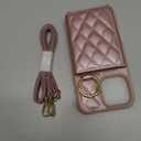 for iPhone 16 Pro Max Case with Card Holder and Strap for Women,Crossbody Lanyard, Make Up Mirror,Ring Stand,Snap Clasp,Cute Phone Wallet Cases 6.9 inch - Dark Rose Gold