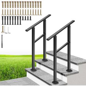 VIVOHOME 2-Pack 2 Step Hand Rails for Outdoor Steps, Galvanized Steel Railing, Straight Oval Exterior Hand Railing for Porch, Deck, or Indoor Stairs, Railing Kit