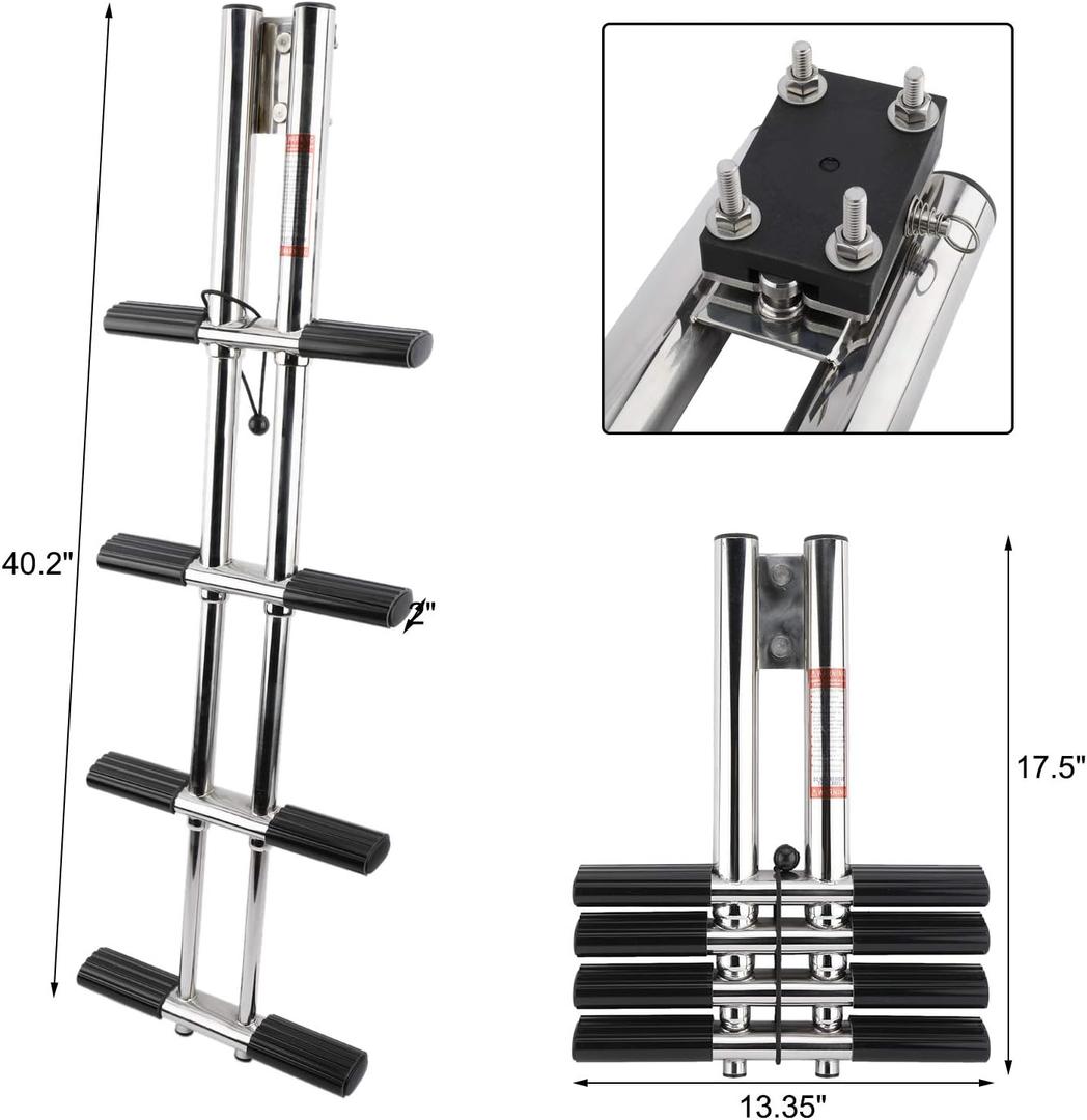 NovelBee 4 Step Dual Vertical Telescopic Boat Dive Ladder with transom mounting Bracket,316 Stainless Steel Sport Ladder for Marine Boat Yacht Swimming Pool