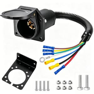 7 Pin Trailer Plug,7 Way Trailer Light Connector Socket,7 Prong Electrical Truck End Wiring Harness Vehicle Side,7 Pin Truck Plug Quick Converter with Mounting Bracket