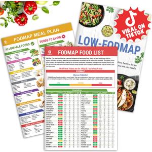 HAMIEW Set 3 Low FODMAP Food List Chart & Meal Plan for IBS, SIBO, Bloating  Laminated Diet Guide w/Serving Size, Net Carbs, Calories, Gluten, Fiber  Elimination Diet Recipes for Beginners