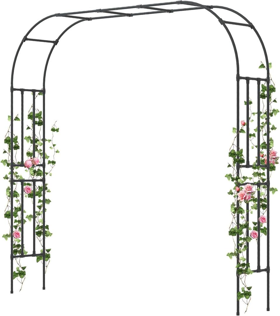 Garden Arch Trellis - Length: 98.5in, Height: 94.5in Garden Trellis for Climbing Plants Outdoor - Garden Arch for Lawn, Party, Ceremony Wedding Decoration (Black)