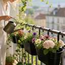 SYITCUN Metal Railing Planter Boxes 16 Inch, 3-Pack Adjustable Hanging Flower Pots for Balcony, Deck, Porch & Fence, Detachable Hook Design, Black Heavy Duty Planters for Outdoor
