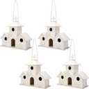 Soaoo 4 Pcs Christmas Wooden Bird House for Outside Hanging Bird House with Hole Large Bird House Natural Wooden Bird Hut for Bluebird Finch Wren Cardinals for Garden Patio Decor (Elegant Style)