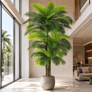 10ft Tall Triple Golden Cane Palm Artificial Tree Large Tropical Palm Tree UV Resistant Fake Plant in Pot for Indoor Outdoor Big House Living Room Outside Patio Office Home Decor 1Pack