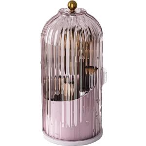 GAXmi Makeup Brush Holder with Lid Cosmetic Tools Organizer 360 Rotating Waterproof Dustproof Beauty Brushes Storage for Vanity, Pink-Purple
