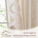 jinchan Belrose Linen Floral Cafe Curtains 54 Inch Length Embroidered Farmhouse Curtains for Kitchen Bedroom Bathroom Small Windows Curtain Set Light Filtering 2 Panels Ivory