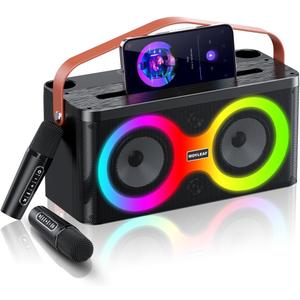 Karaoke Machine,Karaoke Machine for Adults,Bluetooth Speaker with 2 Wireless Karaoke Microphones for Adults & Kids with LED Lights,Karaoke Microphone with PA System Supports TF Card/USB/FM/AUX/TWS