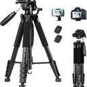VICTIV 74 Camera Tripod, Tripod for Camera and Phone, Aluminum Professional Tripod Stand for Canon Nikon with Carry Bag and Phone Holder, Compatible with DSLR, iPhone, Spotting Scopes, Max Load 9.5Lb (Black)