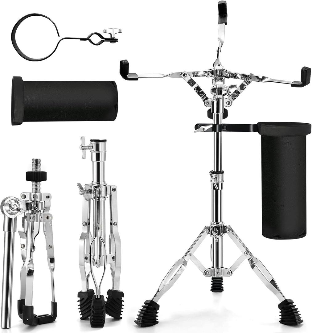 Snare Drum Stand with Drum Sticks Holder,Tall Drum Pad Stand Adjustable Height 14.5 to 22 Inches Accessories Arm Kit Tripod Snare Stand for Drum Set Fit for 14 to 10 Inch Lightweight Drum Practice Pad Stand for Drum Beginners