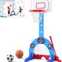 Toddler Basketball Hoop, 3-in-1 Sports Activity Center with Soccer Goal, Golf Game, 5 Height Adjustable Kids Basketball Hoop, Indoor Outdoor Playset Toys Gifts for Boys Girls 3-5, Blue