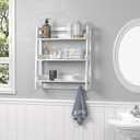 UTEX Bathroom Wall Shelf, Over Toilet Storage Shelf Organizer, 3-Tier Wall Mount Shelf Rack with Hook, White, 19.5"W