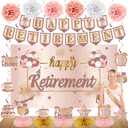 20PCS Retirement Party Decorations Kit for Women, Pink Rose Gold Retirement Backdrop Balloons Honeycomb Centerpiece Swirl Paper Pompoms Party Supplies, Retired Sash Table Topper Swirls Set