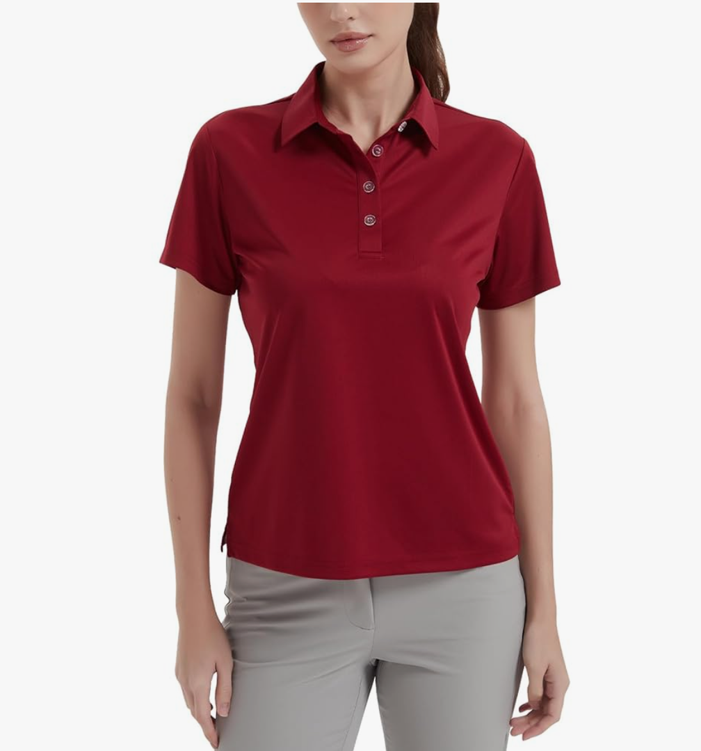 Idtswch Women's Polo Shirts UPF 50+ Casual Work Quick Dry 4 Buttons Short Sleeve Collared Golf Shirt L