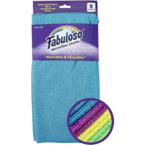 Fabuloso Microfiber Cleaning Cloths for Home & Car, Lint-Free Scratch-Free Rags for Glass, Kitchen & Wood, Reusable Machine Washable, Absorbent for Dusting & Wiping, Rainbow, 13 x 13 in, 8 Count