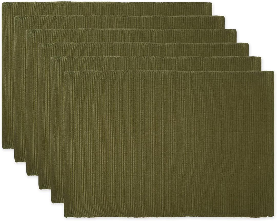 DII Basic Everyday Ribbed Tabletop 100% Cotton, Placemat Set, 13x19, Sage, 6 Piece (Vineyard Green)
