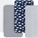 4-Pack Fitted Mini Crib Sheets for Boys and Girls - Breathable, Soft Microfiber Baby Sheets in Grey, Navy and White