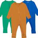 GUISBY Baby Pajamas with Mitten Cuffs - 2Pcs Girls Boys 2 Way Zipper Long Sleeve Rayon Sleepers, 0-3 Months