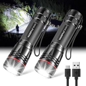 WdtPro Rechargeable Flashlights High Lumens, 2 Pack 10H Long Lasting Super Bright EDC Flashlight, LED Mini Tactical Flash Lights for Camping Emergency, Drop & Water Resistant (Battery Included) (Black)
