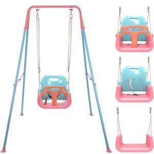 Toddler Swing, 3-in-1 Swing Sets for Backyard, Baby Swing Outdoor/Indoor, Toddler Swing Set Suitable for Children 6 Months and Older (Pink)